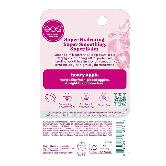 eos 24H Moisture Super Balm - Honey Apple, Day or Night Lip Treatment, Made for Sensitive Skin, Lip Balms & Moisturizers, 0.35 fl oz