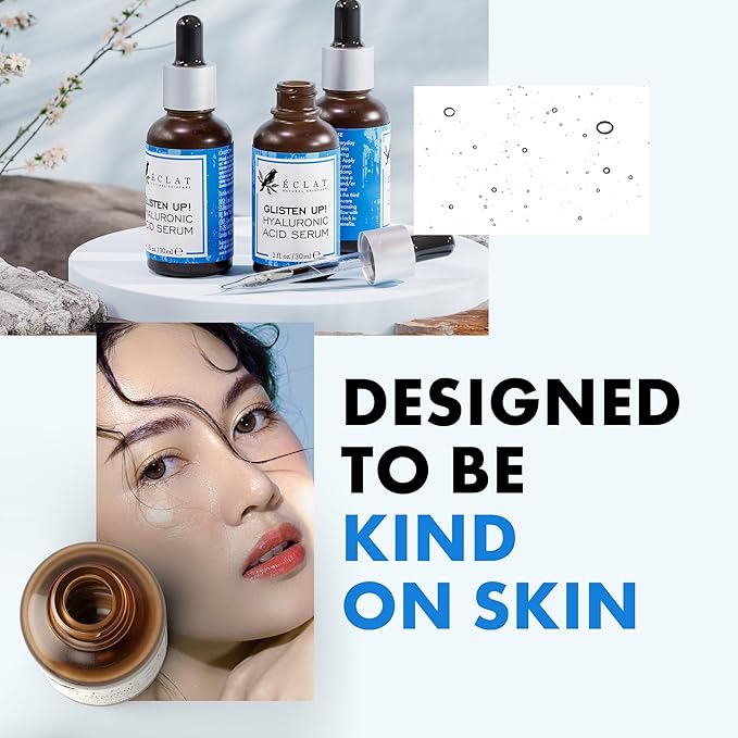 Eclat Skincare Hydrating Hyaluronic Acid Serum for Face – 2.5% Hyaluronic Acid + 3% B5, Green Tea & Jojoba Oil - Moisturizing & Plumping Formula for Radiant & Smoother Skin 1 Fl Oz