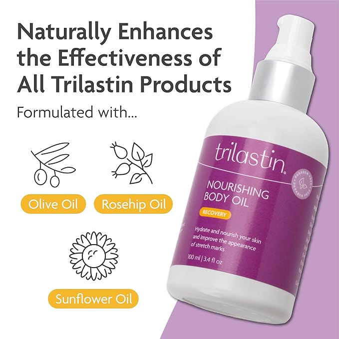 TriLASTIN Belly Oil (3.4oz), Stretch Mark Oil, Belly Oil for Pregnant Women, Serum for Scars and Stretchmarks, Body Oil, Paraben-Free and Hypoallergenic
