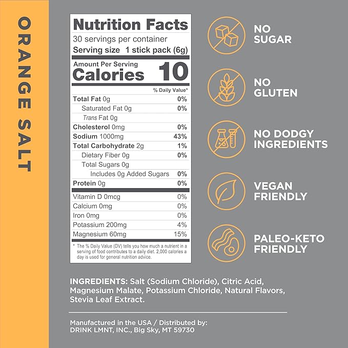 Drink LMNT Zero Sugar Electrolytes - Orange Salt | Drink Mix | 30-Count