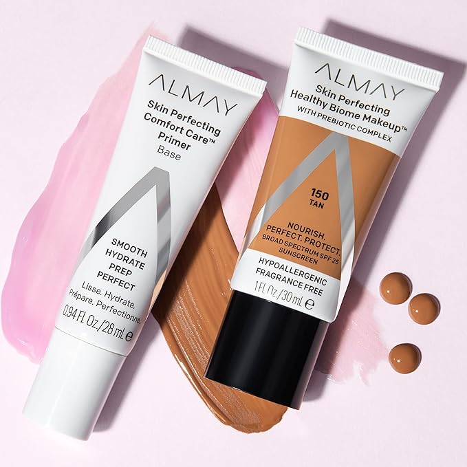 Almay Skin Perfecting Healthy Biome Foundation Makeup with Prebiotic Complex SPF 25, Hypoallergenic, -Fragrance Free, 110 Light, 1 fl. oz.