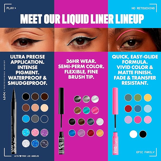NYX PROFESSIONAL MAKEUP Epic Ink Glitz Liner, Waterproof Metallic Liquid Eyeliner with Vegan Formula - Graphite Glitz (Shimmer Graphite Black)