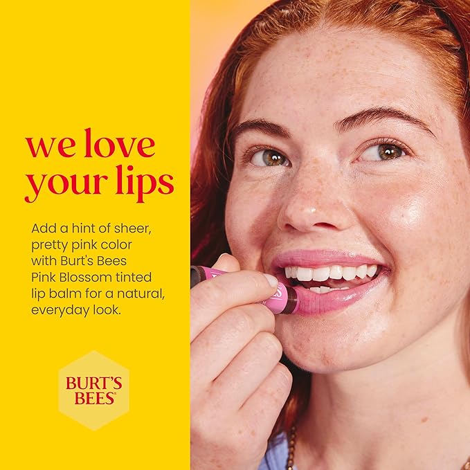 Burt's Bees Lip Tint Balm with Long Lasting 2 in 1 Duo Tinted Balm Formula, Color Infused with Deeply Hydrating Shea Butter for a Natural Looking Buildable Finish, Pink Blossom (2-Pack)