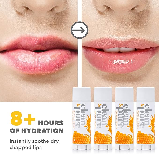 Beekeeper’s Favorite Lip Balms, 4 Pack | Manuka Honey Beauty Products | Lip Care Set With 100% All Natural Beeswax and Vitamin E Oil | Flavored Lip Balm for Dry, Chapped Lips