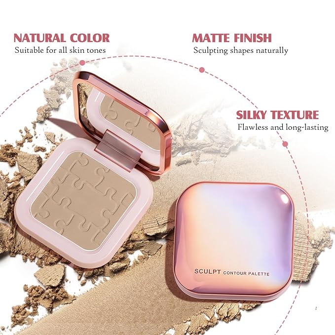 Contour Palette with Brush, Cream Contour Powder Palette Bronzer Powder Matte Bronzer Palette Cool Toned Contour Kit with Mirror for Face Sculpting Contour Makeup (#C03 Taupe)