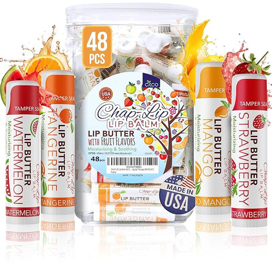 CHAP-LIP Original Lip Balm Hydrating Bulk Chap Stick with Fruit Flavors, Coconut Oil, and Cocoa Butter - Lip Therapy Pack for Men and Women - Gift Set Made in the USA, 48 Pack