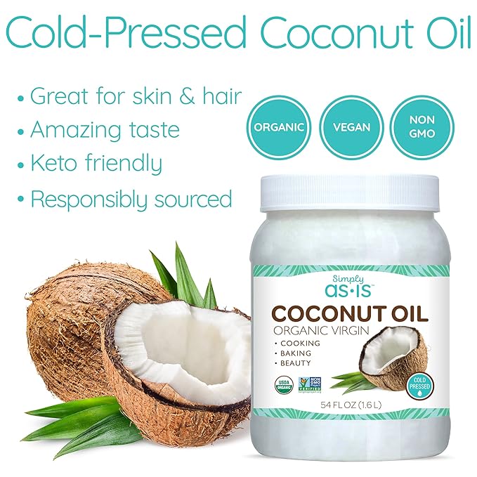 Simply as-is | Cold-Pressed & Organic Virgin | Unrefined | Coconut Flavor for Cooking & Baking | Deep Moisturizer for Beauty | 2-Pack (54 fl oz each)