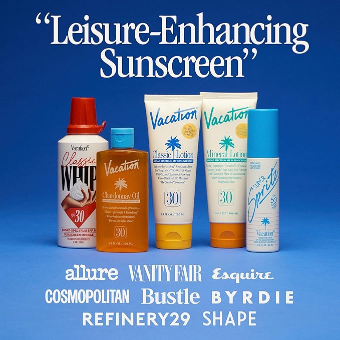 Vacation Mini Classic Sunscreen SPF 30, Water-Resistant, Bulk Suntan Lotion, Bachelorette Party Favors, Beach Must Haves, Traveling Essentials, Travel Size, 1 Fl. Oz. (Value Pack of 12)