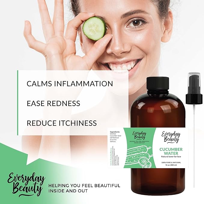 Cucumber Hydrosol Facial Toner - 16 oz All Natural Hydrating Spray Mist for Face and Hair - 100% All Natural Cucumber Water Hydrosol with Fine Mist Cap