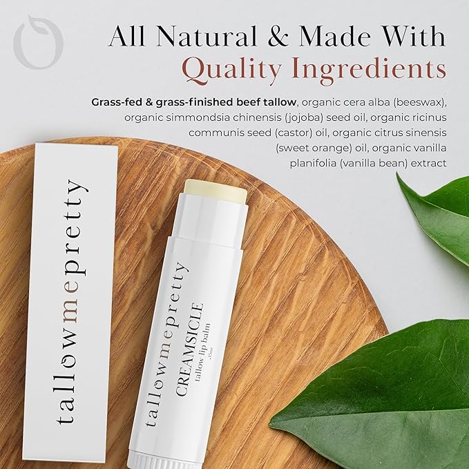 Creamsicle Lip Balm, Luxuriously Soothing & Protective Tallow Lip Balm w/Nutrient-Rich Tallow, Vanilla Bean, Sweet Orange Essential Oil & More, Non-Toxic Lip Care, USA Made, .15 Oz.