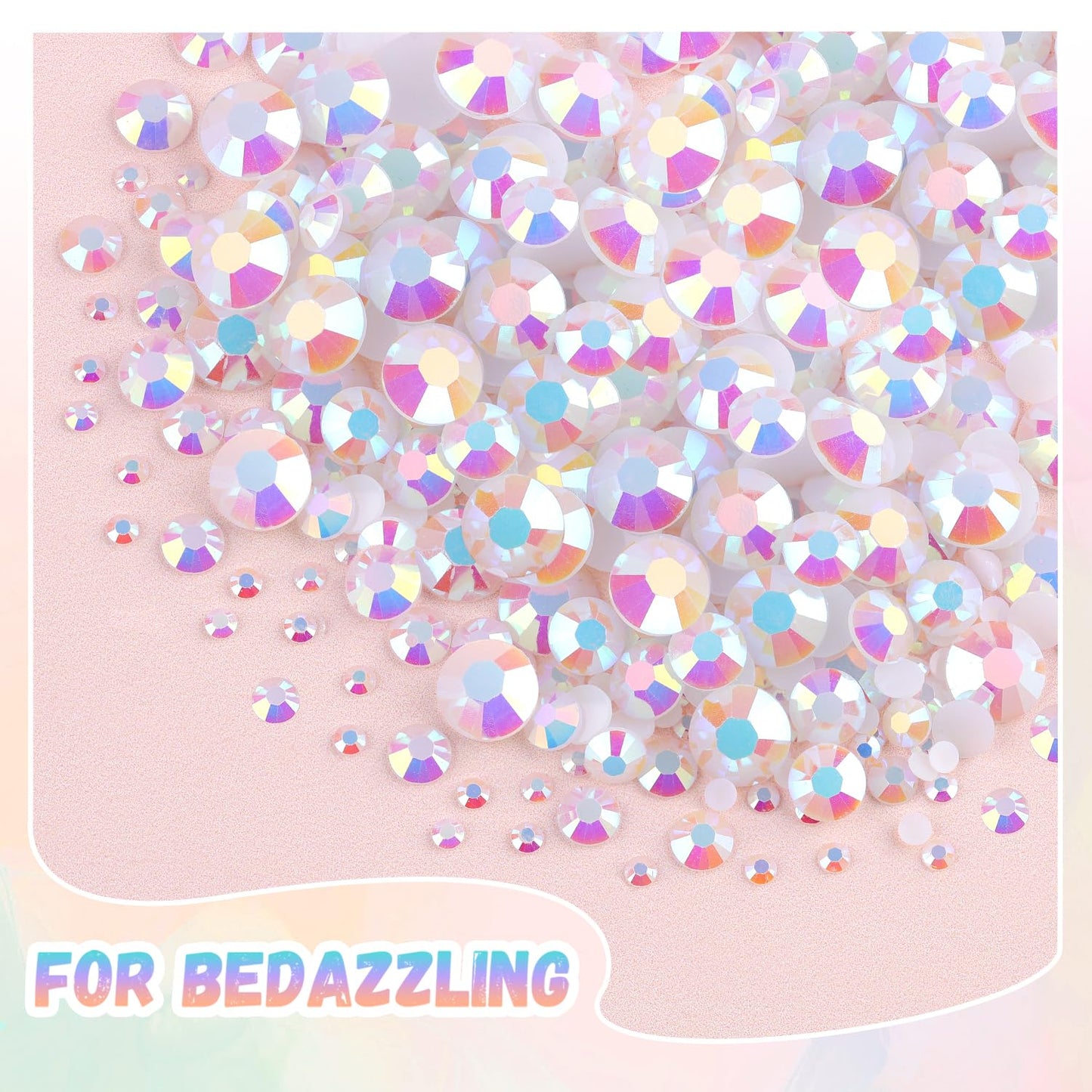 25000Pcs Resin Jelly Rhinestones with Tweezers for Crafting, 2-6mm Mixed Sizes (White AB) Non Hotfix Flatback Gems, Bedazzling Crystal for DIY Crafts Clothing Tumblers Mugs Shoes Decor Nail Art