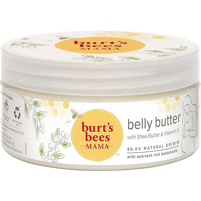 Burt's Bees Mama Belly Butter Stretch Mark Cream for Pregnancy Massages Body & Reduces Scar Appearance, Prenatal & Postnatal Tummy Skin Care, Shea Butter & Vitamin E Rich Formula, 6.5 Oz (Pack of 3)