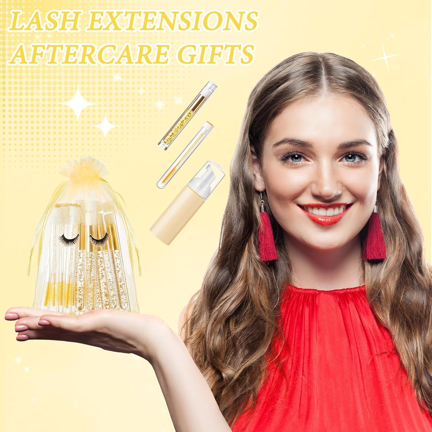 Zhehao 80 Pcs Lash Shampoo Bottle Brushes Kit 20 Foam Pump Dispensers 20 Lash Shampoo Brushes 20 Eyelash Aftercare Bag 20 Cleaning Pipes, Eyelash Extension Supplies(Gold)