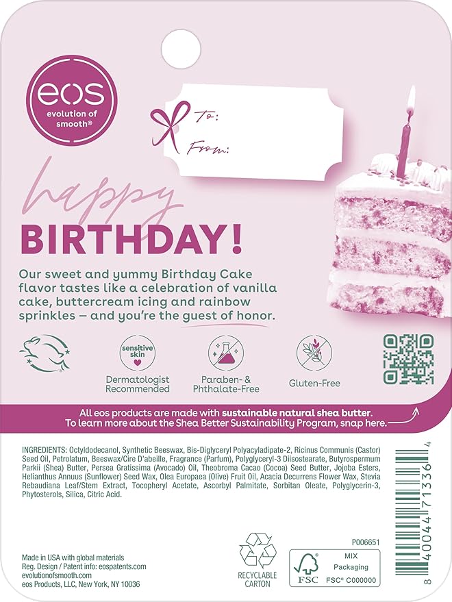 eos 24H Moisture Super Balm - Birthday Cake, Day or Night Lip Treatment, Made for Sensitive Skin, Lip Balms & Moisturizers, 0.35 fl oz, 2-Pack