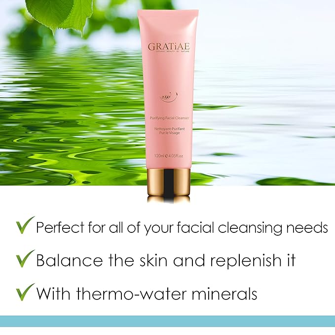 Gratiae Organics Purifying Exfoliating Facial Cleanser, exfoliating face scrub & face wash with witch hazel, jojoba oil, hydrating, non-drying skin care, 4.05Fl