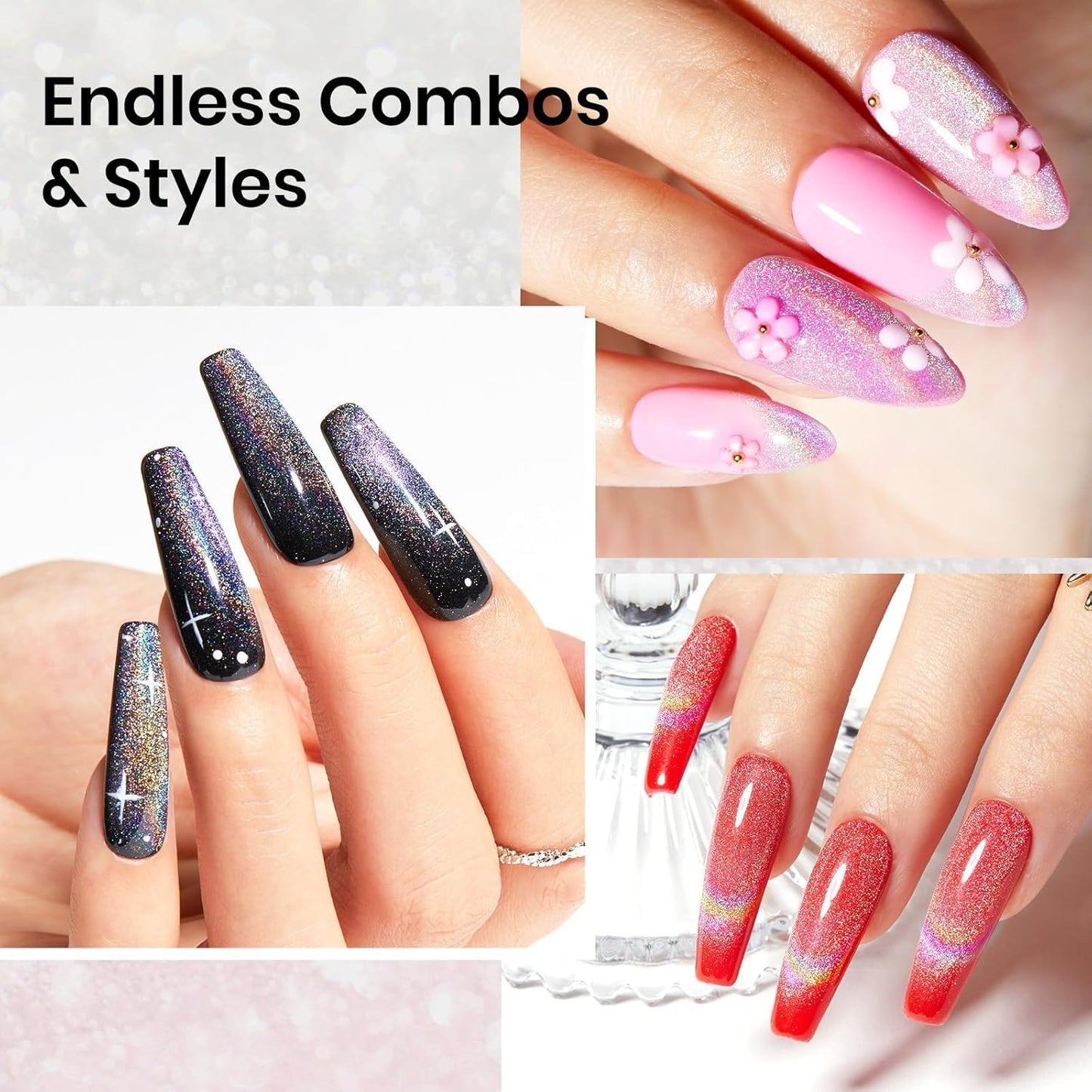 Beetles Rainbow Holographic Cat Eye Gel Nail Polish, 15ml, Magnet Stick, Soak Off, Uv Nail Shimmer, Velvet, French Nail Art Design, Gift for Women