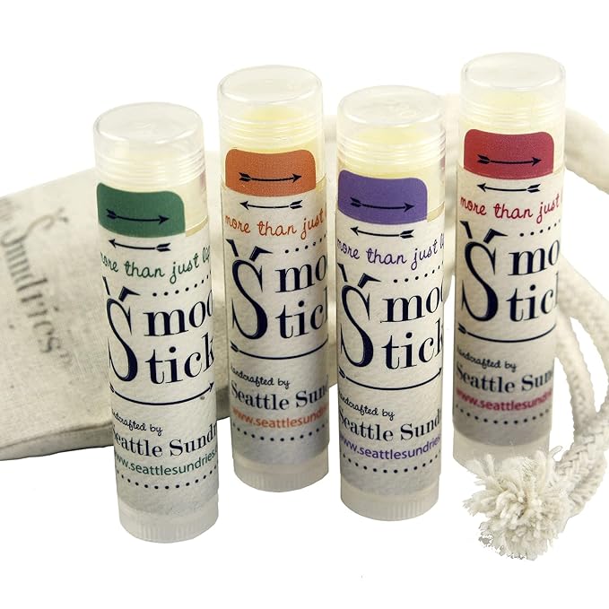Smooch Stick All Natural Lip Balm Set for Women, Men & Kids with Beeswax & Shea Butter - Fruit, Floral, Herbal Flavors Variety Pack - Small Gift Idea - Seattle Sundries