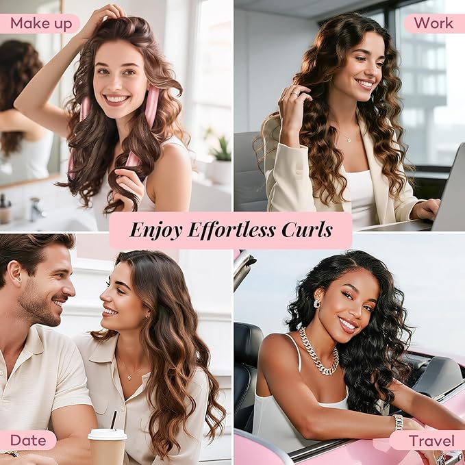 Umisleep 22 Momme 100% Mulberry Silk Heatless Hair Curler Set — Frizz-Free Hair Rollers for Women Long Hair, Overnight Heatless Curls, Upgraded Soft Flat Design with Clips & Scrunchies, Pink