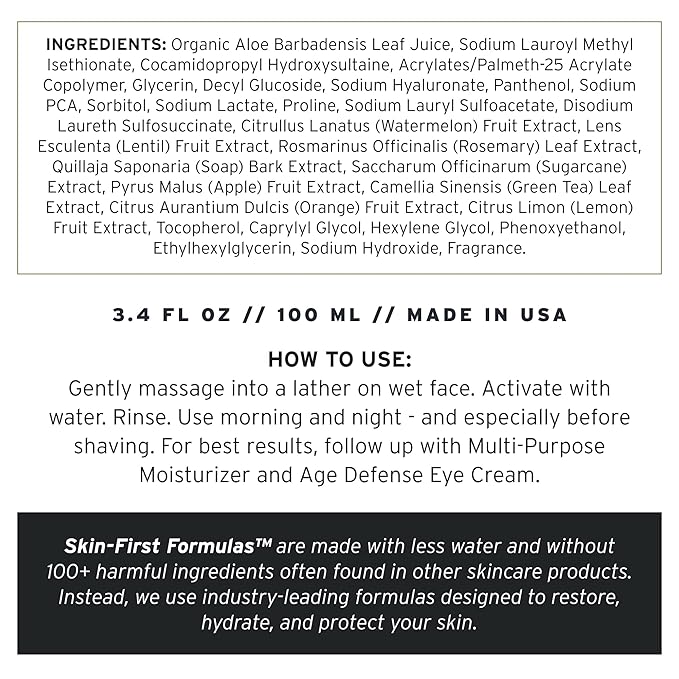 Supply Mens Face Wash - Plant-Based Face Wash Men's Cleanser with Aloe, Tea Tree & Mint - Gently Hydrates, Refreshes & Removes Impurities - Natural Skincare, 3.4 fl oz