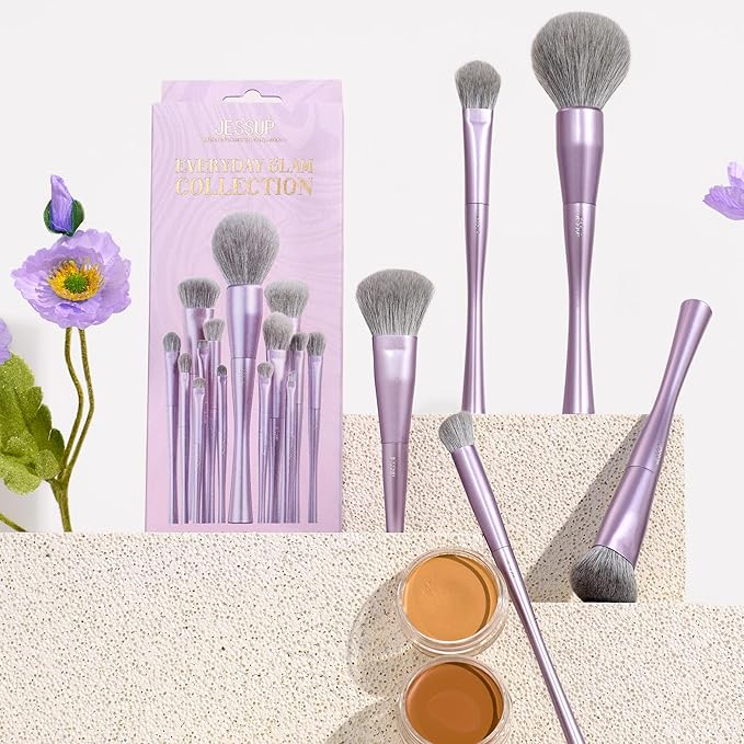 Jessup Makeup Brushes Face 5pcs, Premium Synthetic Make Up Brushes Set for Foundation Contour Blush Highlighter and Powder, Luxury Purple T514