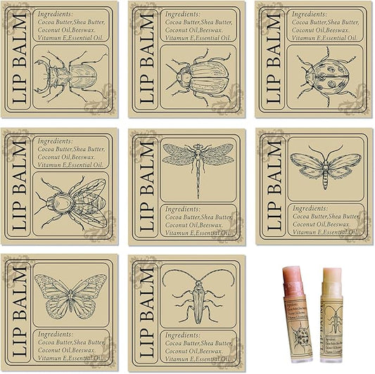 CRASPIRE Lip Balm Labels 80pcs Homemade Lip Balm Labels 2” Clear Lip Balm Labels for Tubes Printable Waterproof Lip Balm Stickers Labels for Lip Balm Handcream Candle Container(Insect-Brown)