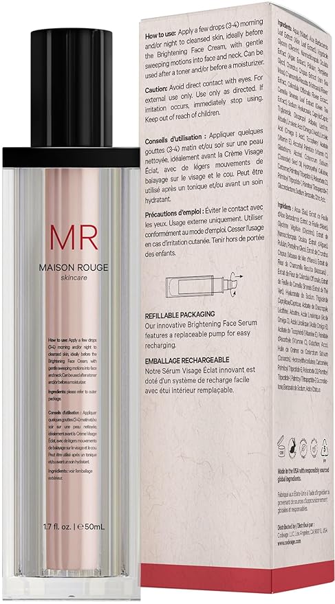 Maison Rouge Brightening Face Serum by Codeage - Glutathione Serum, Vitamin C, E, Hyaluronic Acid, Collagen - Radiance Enhancing - Parabens and Sulfates-Free - Refillable - All Skin Types - 1.7 fl oz