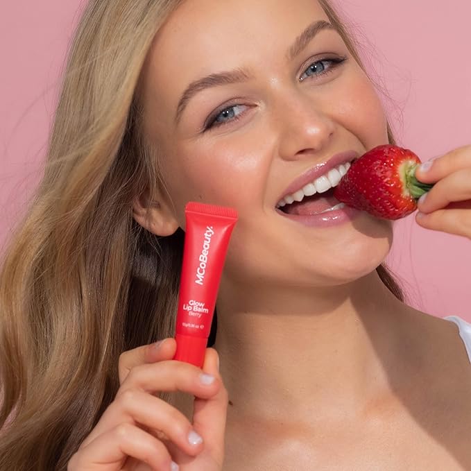 MCoBeauty Glow Lip Balm, Berry, Nourishing Tint for Luscious Lips, Vegan, Cruelty Free Cosmetics