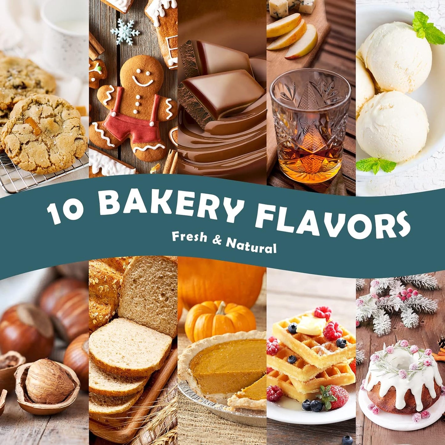 Bakery Fragrance Oils, Holamay Scented Essential Oils for Soap & Candle Making, Aromatherapy Diffuser Oil Scents (10 Packs of 5ml) - Creamy Vanilla, Gingerbread, Chocolate, Pumpkin Pie and More