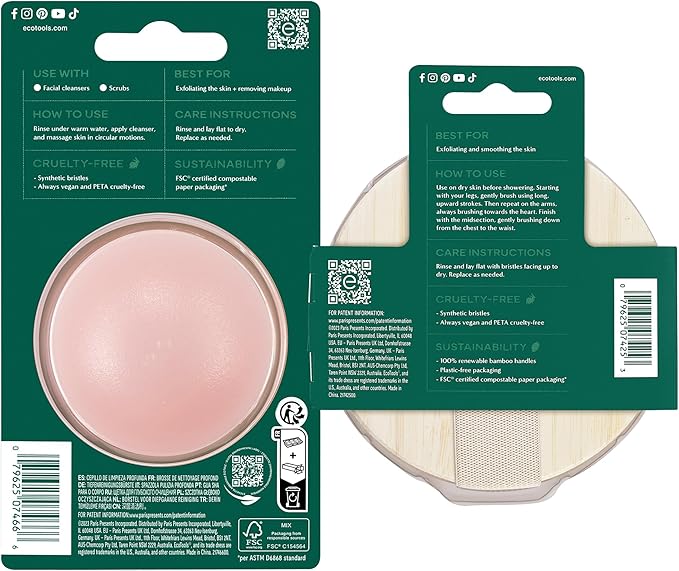 EcoTools Deep Cleansing Facial Brush, Makeup Remover Tool + Dry Brushing Body Brush for Circulation, Cellulite Massage, Dead Skin Removal, Self-Care Gifts