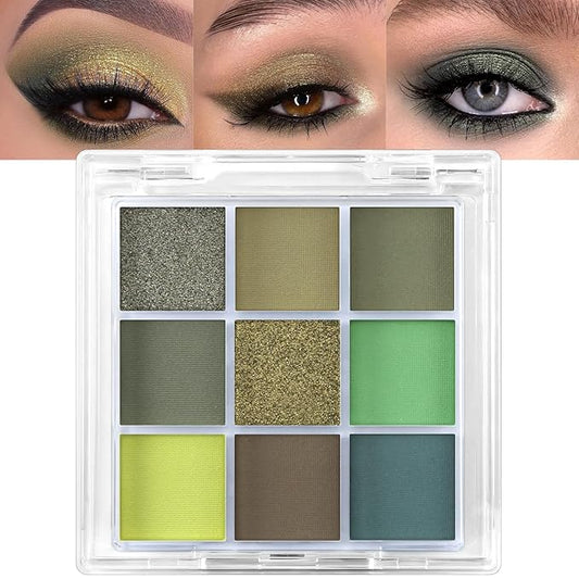 Erinde 9 Colors Eyeshadow Palette, Matte Shimmer Glitter Eye Shadow Palette Makeup, Highly Pigmented Long Lasting Waterproof, Natural Neutral Nude Eyeshadow Make Up Pallet, Yellow Green