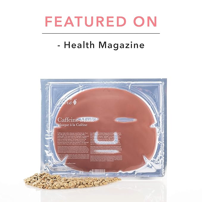 100% PURE Caffeine Face Mask (1 PC), Soothing Face Mask with Hyaluronic Acid, Hydrating Skin Care, Soothes Skin, Sustainably Made - Single Mask