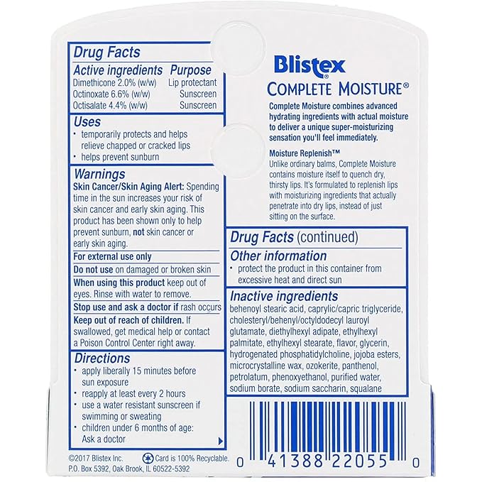 Blistex Lip Balm Complete Moisture, 0.15 oz (Bundle of 12)