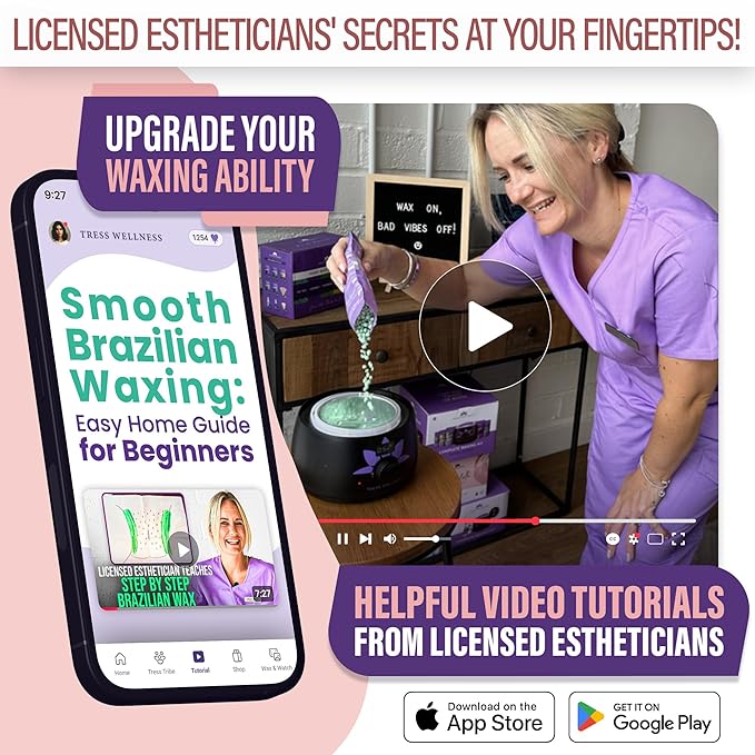 Tress Wellness Waxing Kit for Sensitive Skin – Safe for Face & Skin, Prep & Aftercare Spray, Easy to Use – At-Home Kit for Face, Bikini, Brazilian & Full Body - Pink, No Display