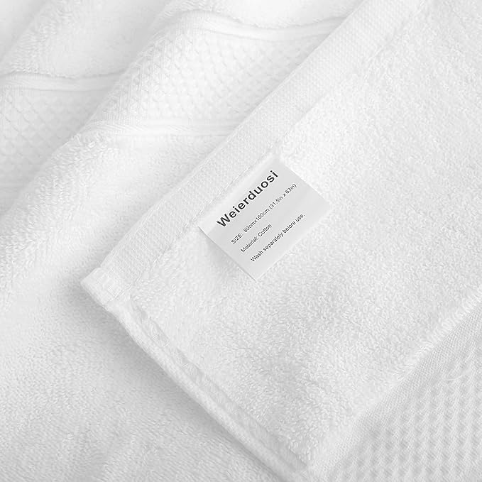 Fluffy Cotton Bath Towels Set650GSM,2-Piece Set, Thickened and Enlarged(31.5x63 inches),Super Absorbent,Soft,Suitable for Hotel, Bathroom, Swimming Pool, SPA,Gift(2, White, 31.5x63in)