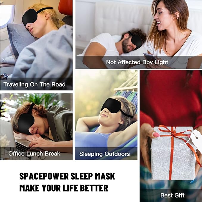 Sleep Mask, Silk Eye Mask for Sleeping with Adjustable Strap, Satin Blackout Sleeping Eye Mask for Men&Women, Comfortable Blindfold Eyeshade for Night Sleep(Black)