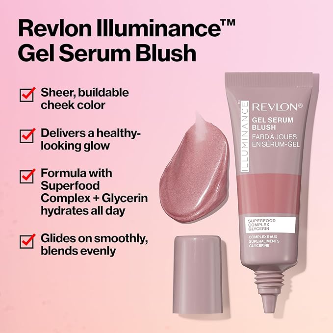 Revlon Illuminance Gel Serum Blush, Visibly Plump Cheeks, Dewy Finish and Hydrates All Day, 130 Beaming Coral, 0.37 fl oz.
