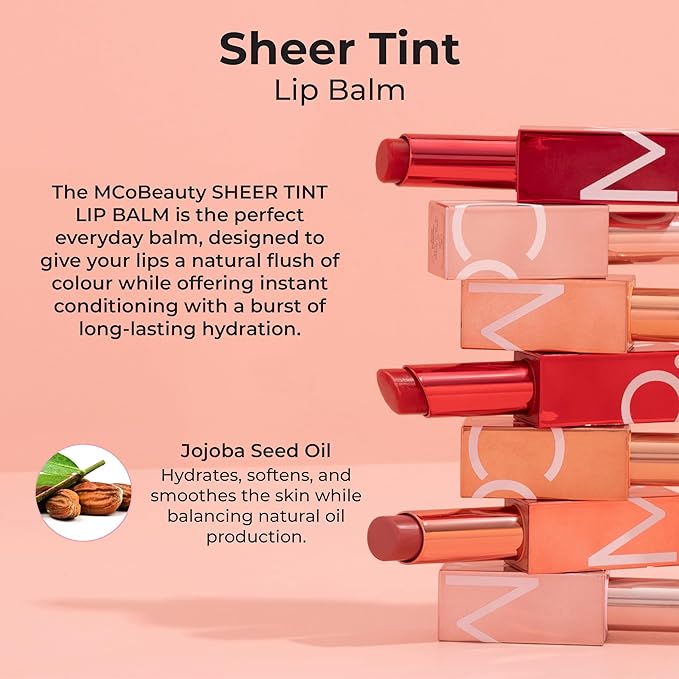MCoBeauty Sheer Tint Lip Balm, Passion, Nourishing Tint for Healthy, Luscious Lips, Vegan, Cruelty Free Cosmetics