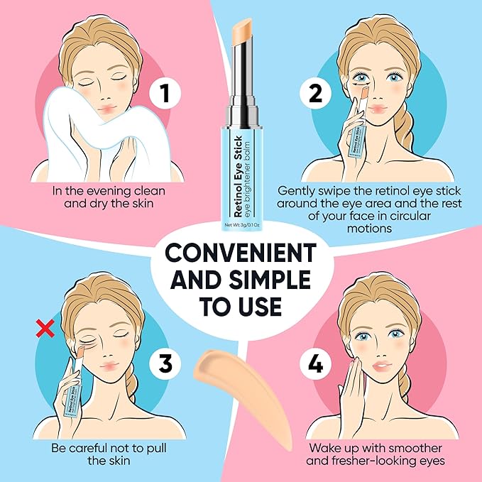 Retinol Eye Brightener Cream Stick, Vitamin C & E Enriched Under Eye Bags Care for Dark Circles, Puffiness & Anti-Aging, Hydrating Eye Balm for All Skin Types