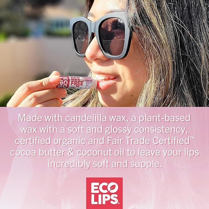 Eco Lips Vegan Superfruit Bee Free Lip Balm Includes Candelilla Wax, Organic Cocoa Butter and Coconut Oil. 100% Plastic-Free Plant Pod Packaging. 3-Pack