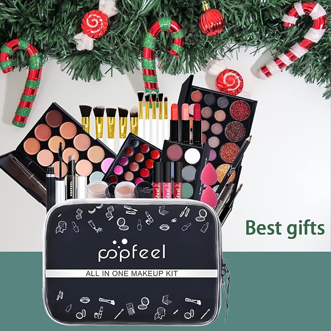 All-in-one Makeup Set for Beginners or Pros, Cosmetic-Gift for Women -Include Makeup Brush Set, Eyeshadow Palette, Powder puffs, Eyebrow Pencil, Mascara, Concealer, Lip Gloss Set -03B