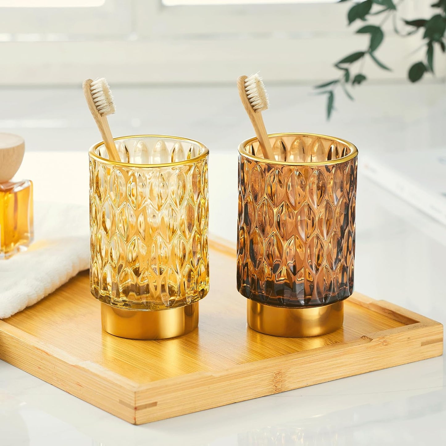 Makeup Brush Holder Organizer,Toothbrush Holders,Desk Pen Pencil Holder,Multifunctional Vintage Glass Brush Cup(A39-2-US)