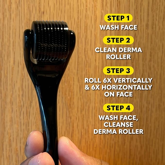 The Beard Club Derma Roller for Face, Body and Scalp - Microneedling for Men and Women with 540 Titanium Microneedles - Beard Roller & Micro Needling Scalp Hair - Black & Yellow
