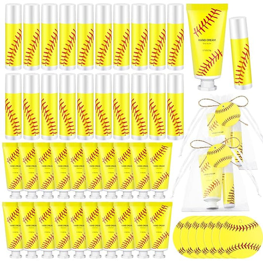 144 Pcs Softball Lip Balm Hand Cream Set Softball Accessories Softball Party Favors Including 36 Softball Lip Balm 36 Moisturizing Hand Cream 36 Bags 36 Softball Cards and Ropes for Kids Gifts