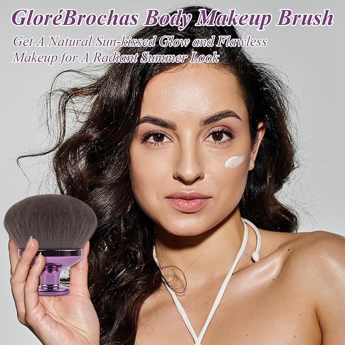 90MM Extra Large Self Tanner Kabuki Makeup Brush – Ultra Soft Dense Vegan Bristles for Body Makeup, Bronzer & Foundation–Applies Tanning Mousse, Lotion & Self Tanner,Wet & Dry (Purple)