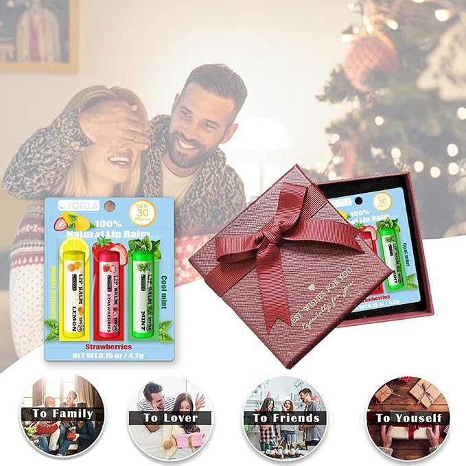 YOPELA 3 Pack SPF Lip Balm Bulk - SPF 30 SunGuard Lip Balm Sunscreen- Summer Protection for Lasting Hydration UV Defense Prevents and Soothes Dry, Chapped Lips Valentine's Gift-3 Delicious Flavors