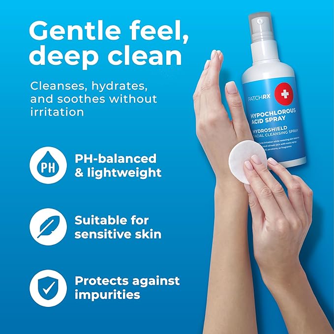 Hypochlorous Acid Spray (8oz, 2 packs), HOCL Facial Cleanser Acne Spray for Face, Body, Eczema, Pimples, Breakouts & Overall Skin Recovery (Reduces Redness)