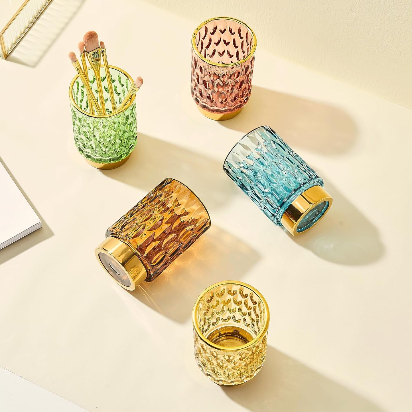 Makeup Brush Holder Organizer,Toothbrush Holders,Desk Pen Pencil Holder,Multifunctional Vintage Glass Brush Cup(A39-4-US)