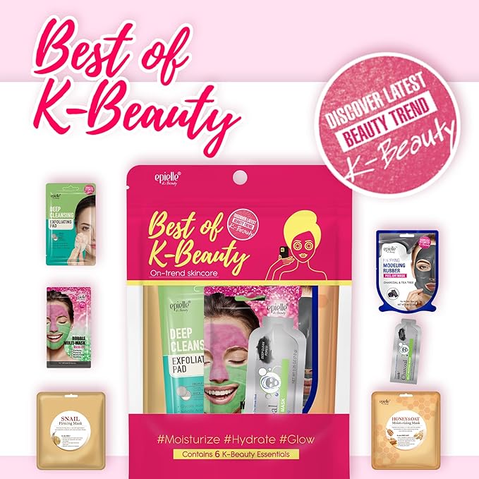 Epielle All In One Kit, cleansing, facial sheet mask, peel off, Fun facial mask Kit, Moisturizing Facial Skincare for Sensitive Skin & Acne | Spa Day Party, Mothers Day Gifts
