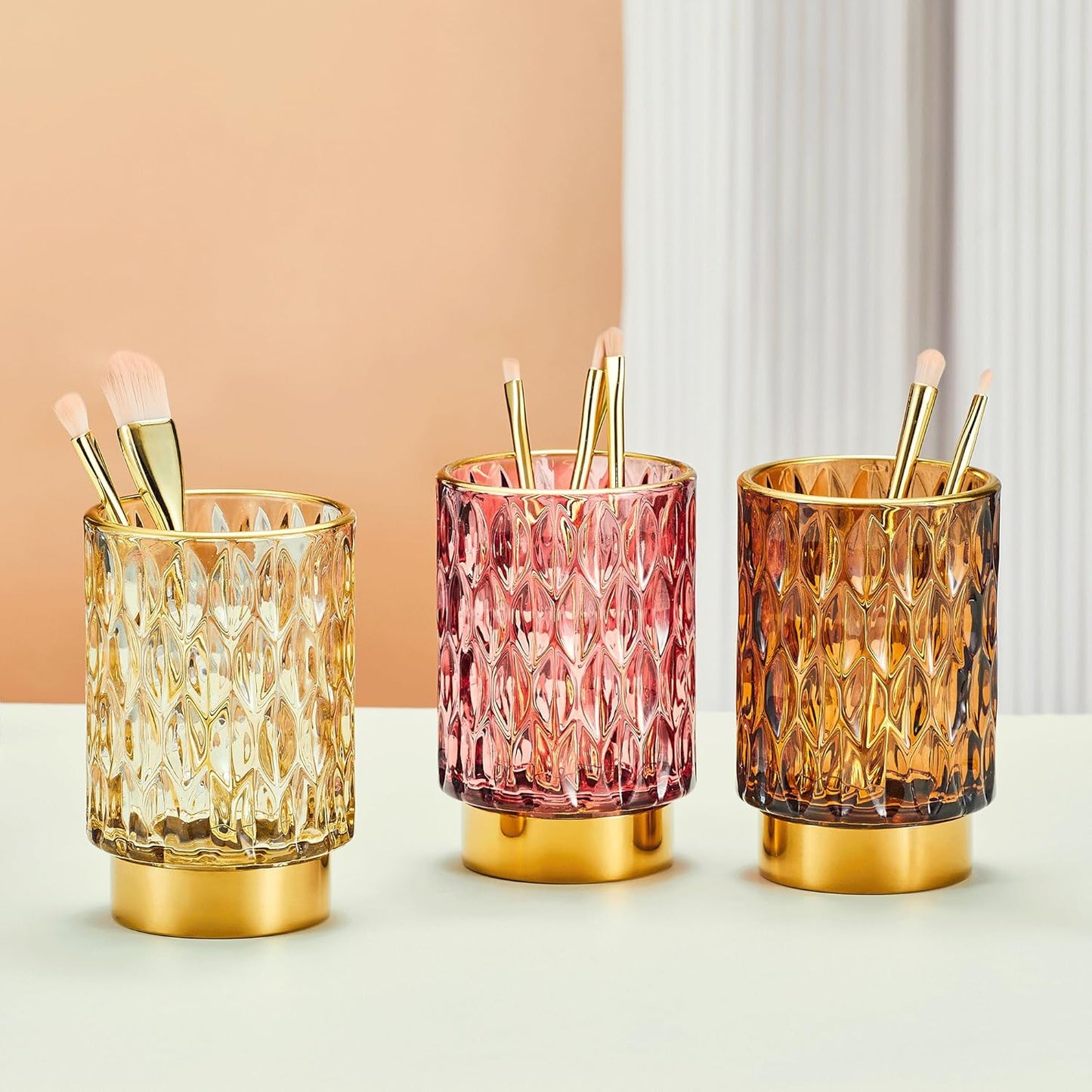 Makeup Brush Holder Organizer,Toothbrush Holders,Desk Pen Pencil Holder,Multifunctional Vintage Glass Brush Cup(A39-4-US)