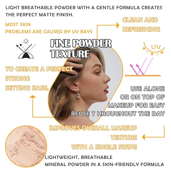 2PCS Mineral Sunscreen Setting Powder Makeup,Translucent Powder SPF 50 PA++++,Oil Control Long Lasting Face Setting Powder Sunscreen,Matte Finish,Lightweight,Breathable,All Skin